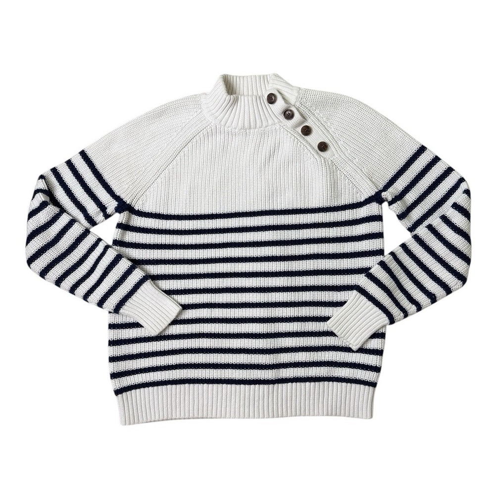 J. Crew Navy White Striped Sweater Small Ribbed Cotton Coastal Grandma Preppy